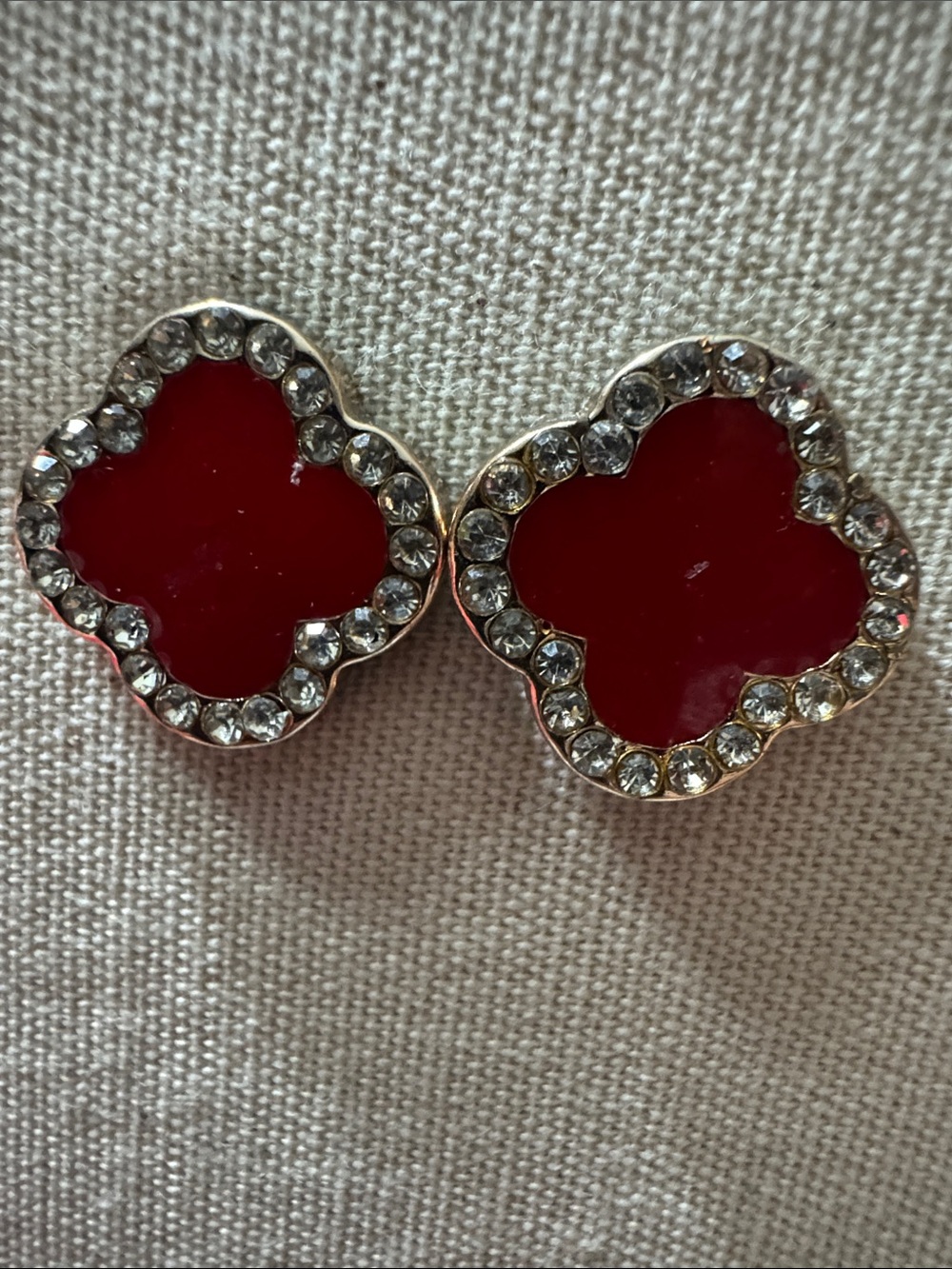 Red Clover-Shaped Crystal Halo Stud Earrings - Women Jewelry